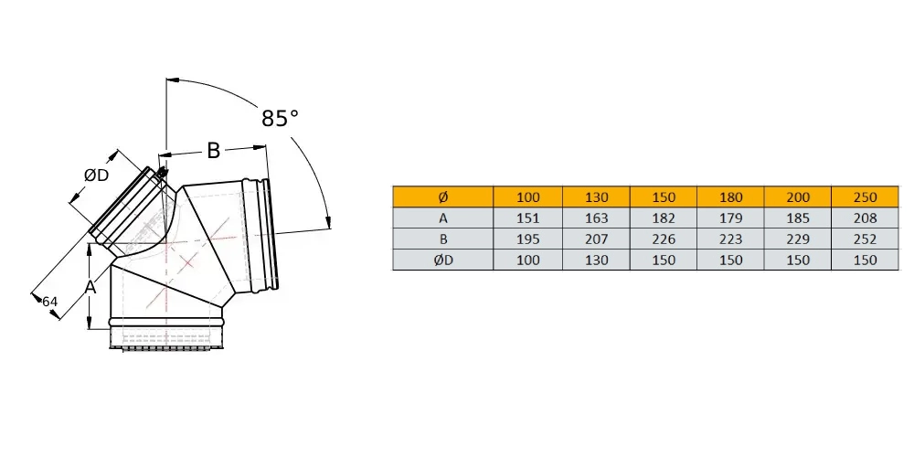 Bogen 85° mit Revisionsverschluss für Festbrennstoffe - doppelwandig - Schiedel ICS