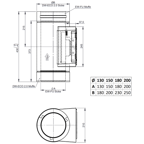 Reinigungselement (bis 600°C/N1), eckige Öffnung 210x140mm - doppelwandig - Jeremias DW-WHITE