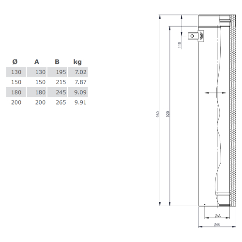 Längenelement 1000 mm mit Aufnahme für Wandhalter - doppelwandig - Tecnovis TEC-DW-Design