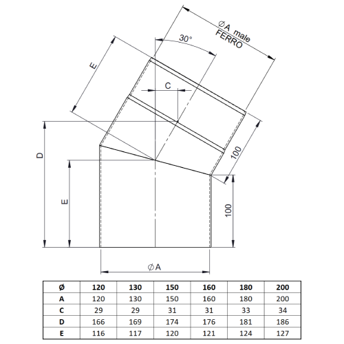 Ofenrohr - Winkel 30° ohne Tür gussgrau - Tecnovis TEC-Stahl