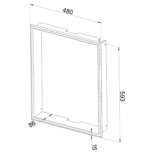 Leda - Einbaurahmen tief, Edelstahl, 480 x 593 mm Kaminzubehör
