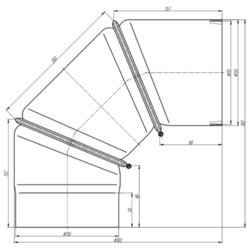 Ofenrohr - Winkel 0-90° 3-teilig ohne Tür schwarz - Tecnovis TEC-Stahl