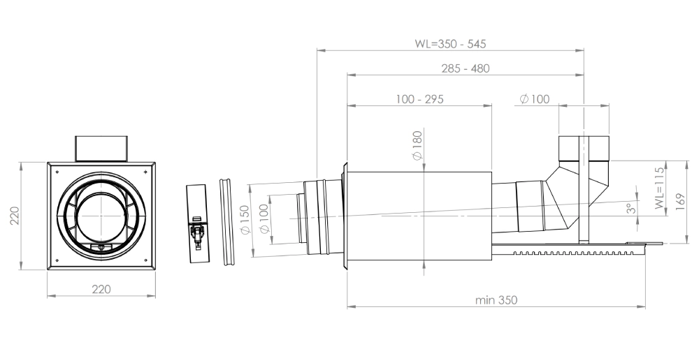 Schornsteinanschluss für Weiterbau mit Flexrohr im Schacht Ø150/100 mm - DRU LAS ES-I 150/100