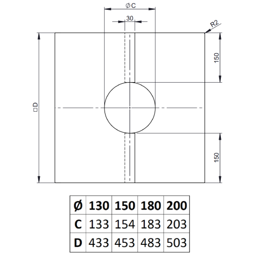 Wand-/Deckenblende zweiteilig 0° - doppelwandig - Tecnovis TEC-DW-NOIR