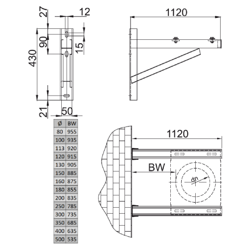 Wandstützen & Querträger 1120 mm - doppelwandig - Reuter DW-Systeme