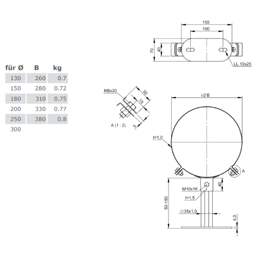Wandhalter verstellbar 50-150 mm Design Plus - doppelwandig - Tecnovis TEC-DW-Design