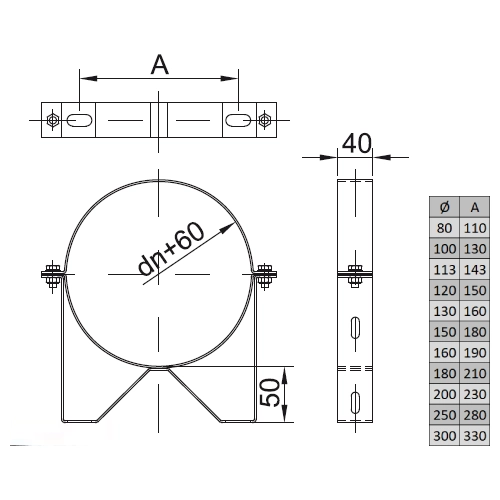 Wand- und Deckenabstandshalter statisch, 50 mm - doppelwandig - Reuter DW-Systeme