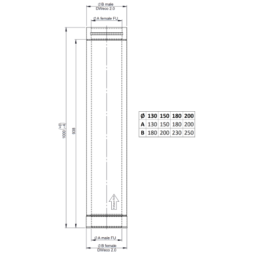 Längenelement 1000 mm - doppelwandig - Tecnovis TEC-DW-NOIR