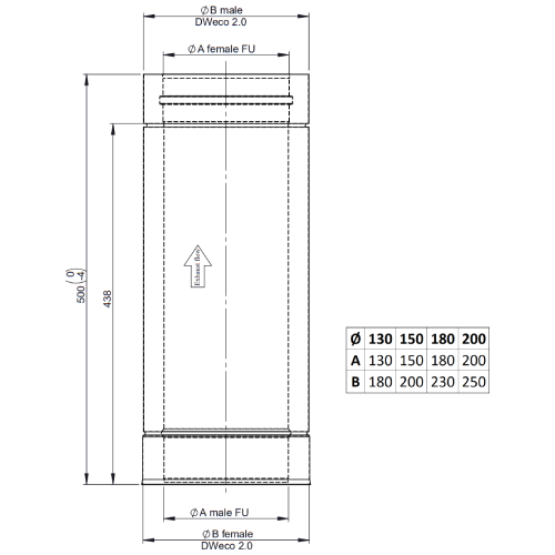 Längenelement 500 mm - doppelwandig - Tecnovis TEC-DW-NOIR