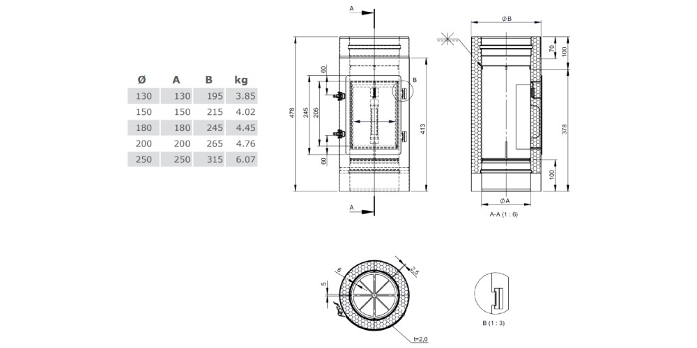 Reinigungselement Design Plus mit Kugelfang und Rußtopf - doppelwandig - Tecnovis TEC-DW-Design