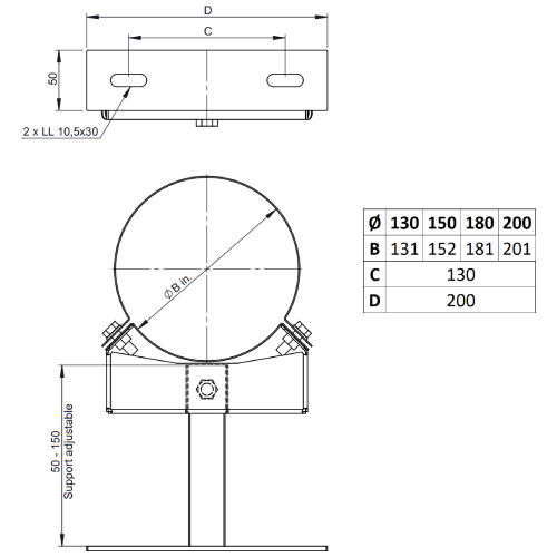 Wandhalter verstellbar 50-150 mm - doppelwandig - Jeremias DW-WHITE