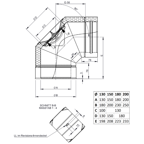 Winkel 90° mit Revisionsöffnung - doppelwandig - Jeremias DW-GREY