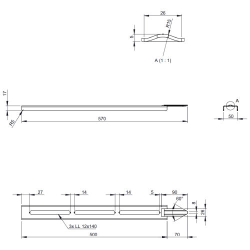 Auflageschiene l=500mm - Tecnovis TEC-EW-CLASSIC