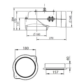 Leda - Waagerechter Guss-Heizgasstutzen Ø145 mm + Heizgasstutzen Ø180 mm Kaminzubehör