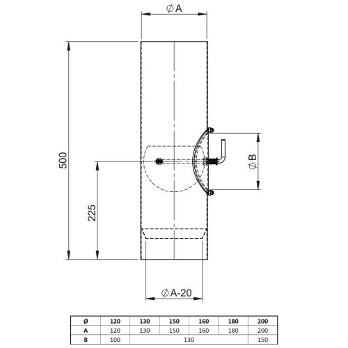 Ofenrohr - Längenelement 500 mm mit Drosselklappe und Tür (ohne Einzug) - schwarz - Tecnovis TEC-Stahl