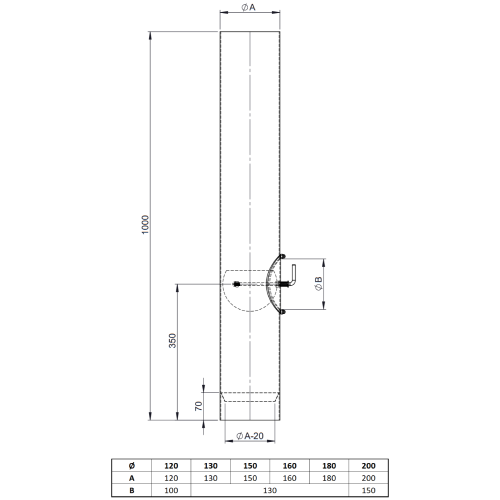 Ofenrohr - Längenelement 1000 mm mit Drosselklappe und Tür schwarz (ohne Einzug) - Tecnovis TEC-Stahl