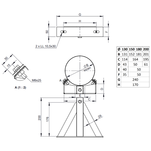 Wand- und Kopfteil für Wandhalter, Wandabstand ab 250 mm - doppelwandig - Jeremias DW-WHITE