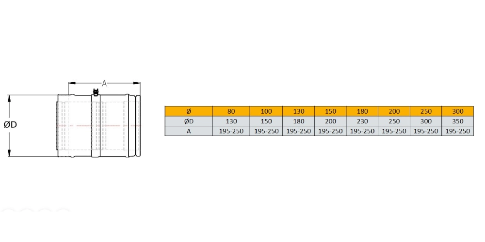 Rohrausgleichselement 190 - 250 mm - doppelwandig - Schiedel ICS