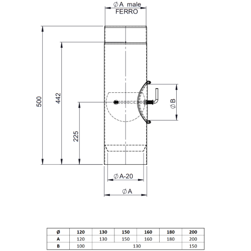 Ofenrohr - Längenelement 500 mm mit Drosselklappe und Tür (mit Einzug) - gussgrau - Tecnovis TEC-Stahl