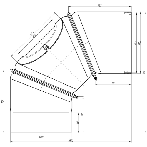 Ofenrohr - Winkel 0-90° 3-teilig mit Tür - schwarz - Tecnovis TEC-Stahl