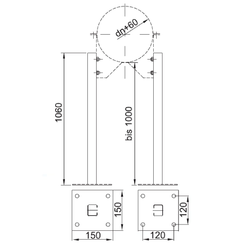 Verlängerungsrohr für statischen Wandhalter 1060 mm - doppelwandig - Reuter DW-Systeme