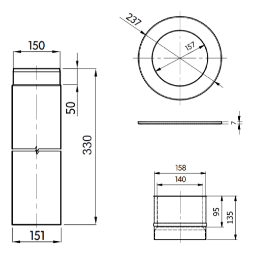 Ofenrohr - Anschluss-Set hinten 150 mm - schwarz - Reuter Ferrum