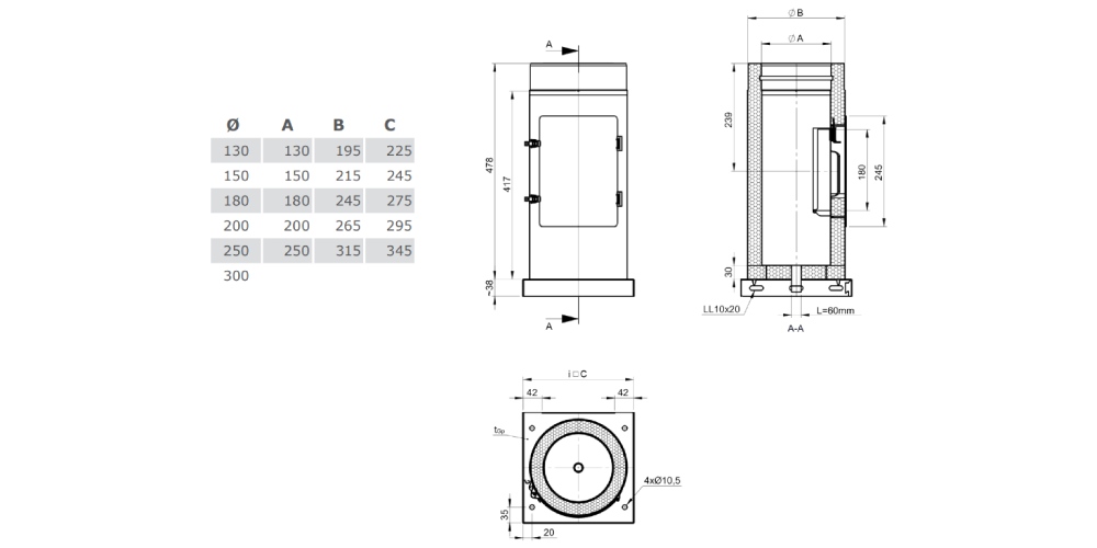 Reinigungselement Design Plus mit integrierter Grundplatte und Kondensatablauf unten, für Außenbereich - doppelwandig - Tecnovis TEC-DW-Design