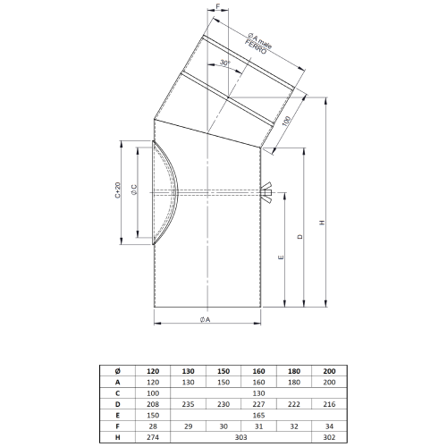 Ofenrohr - Winkel 30° mit Tür gussgrau - Tecnovis TEC-Stahl