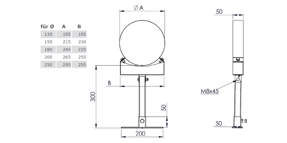 Wandabstandshalter mit Gelenk verstellbar 140-300 mm - doppelwandig -Tecnovis TEC-DW-Design