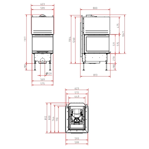 SCHMID Ekko U55(67) h Kamineinsatz 9 kW Schiebetür