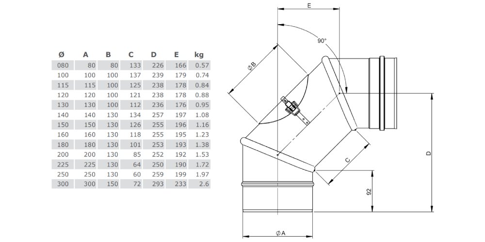 Winkel drehbar 0 - 90° mit Revisionsöffnung - einwandig - Tecnovis TEC-EW-Classic