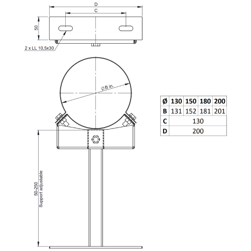 Wand- und Deckenabstandshalter verstellbar 50-250 mm - doppelwandig - Jeremias DW-WHITE