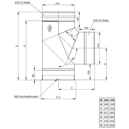 Winkel 90° mit Stützfuß - einwandig - Tecnovis TEC-EW-CLASSIC