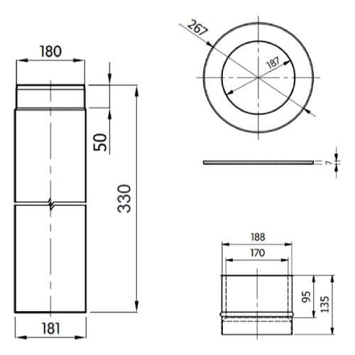 Ofenrohr - Anschluss-Set hinten 180 mm - schwarz - Reuter Ferrum