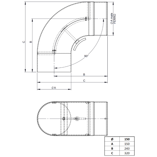 Ofenrohr - Vollformbogen 90° mit Tür - Durchmesser: 150 mm schwarz - Tecnovis TEC-Stahl