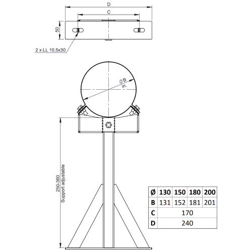 Wandhalter verstellbar 250-360 mm - doppelwandig - Jeremias DW-WHITE