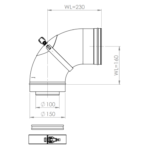 Bogen 90° mit Inspektionsöffnung Ø150/100 mm - DRU LAS ES-I 150/100