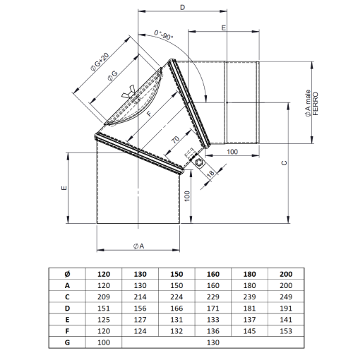 Ofenrohr - Winkel drehbar 0-90° mit Tür gussgrau - Tecnovis TEC-Stahl