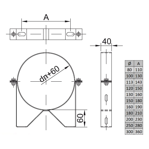Wand- und Deckenabstandshalter statisch, 60 mm - doppelwandig - Reuter DW-Systeme