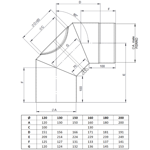 Ofenrohr - Winkel 90° mit Tür gussgrau - Tecnovis TEC-Stahl