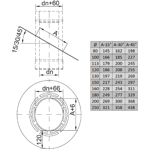 Wandrosette mit Hinterlüftung, 15°, 30°, 45° 12 cm breit - doppelwandig - Reuter DW-Systeme