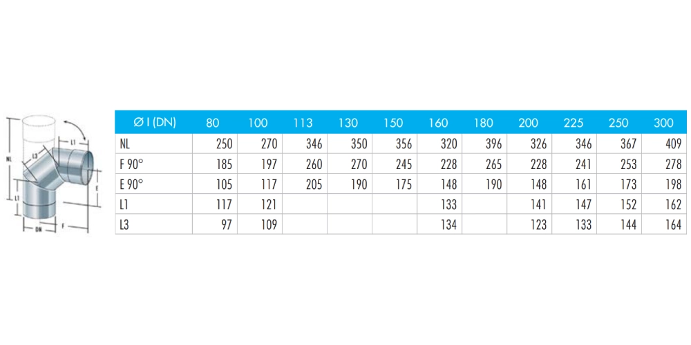 Bogen verstellbar 0-90° (nur für Trockenbetrieb) - einwandig - Raab EW-FU