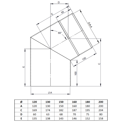 Ofenrohr - Winkel 60° ohne Tür gussgrau - Tecnovis TEC-Stahl