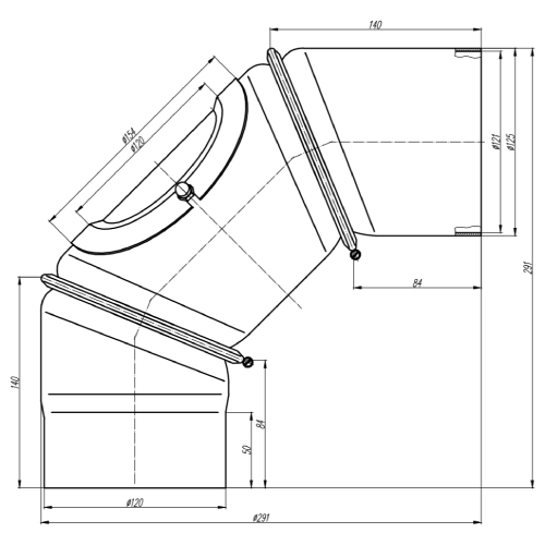 Ofenrohr - Winkel 0-90° 3-teilig mit Tür - schwarz - Tecnovis TEC-Stahl