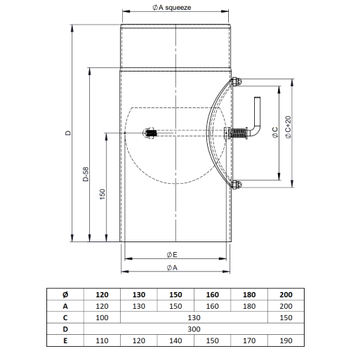 Ofenrohr - Längenelement 300 mm mit Drosselklappe und Tür schwarz - Tecnovis TEC-Stahl