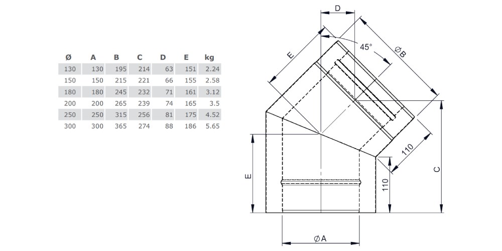 Winkel 45° starr - doppelwandig - Tecnovis TEC-DW-Design