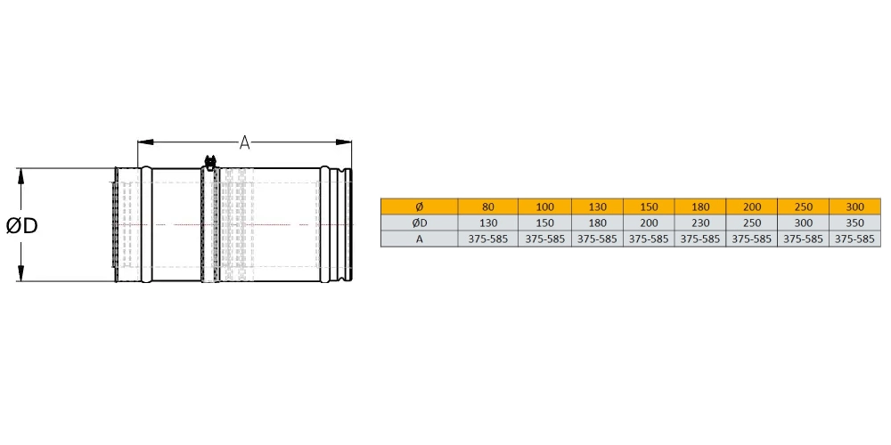 Rohrausgleichselement 375 - 585 mm - doppelwandig - Schiedel ICS
