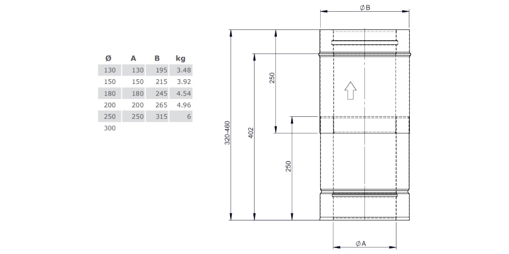 Schiebeelement für Verbindungsleitung 320-460 mm - doppelwandig - Tecnovis TEC-DW-Design