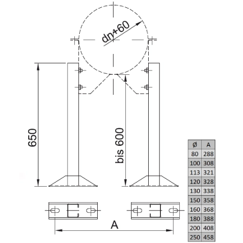Verlängerungsrohr für statischen Wandhalter 650 mm - doppelwandig - Reuter DW-Systeme