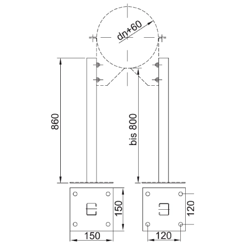 Verlängerungsrohr für statischen Wandhalter 860 mm - doppelwandig - Reuter DW-Systeme
